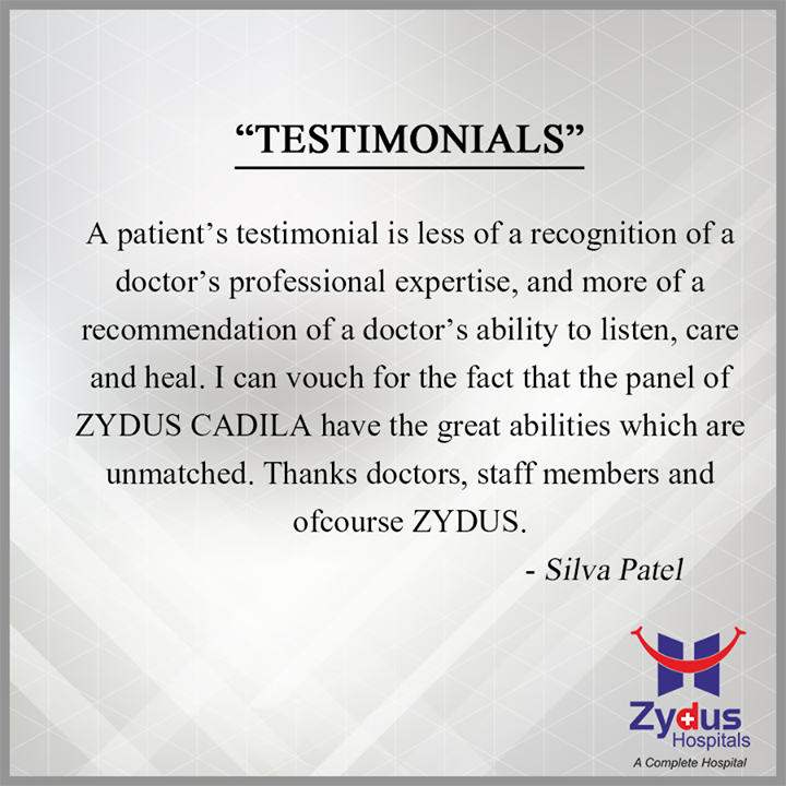 Thank you Silva Patel for the kind words -

Team Zydus Hospitals.