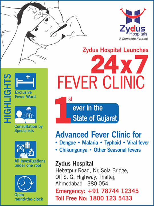 For the 1st time in #Gujarat, Zydus Hospitals is proud to share the launch of a 24X7 #FeverClinic.