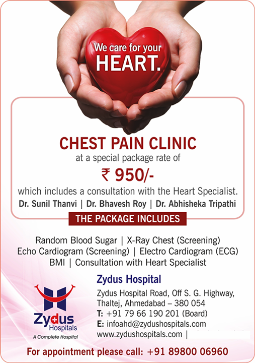 We care for your #heart! 

#ZydusHospitals #Ahmedabad #ChestPainClinic #WeCare #GoodHealth