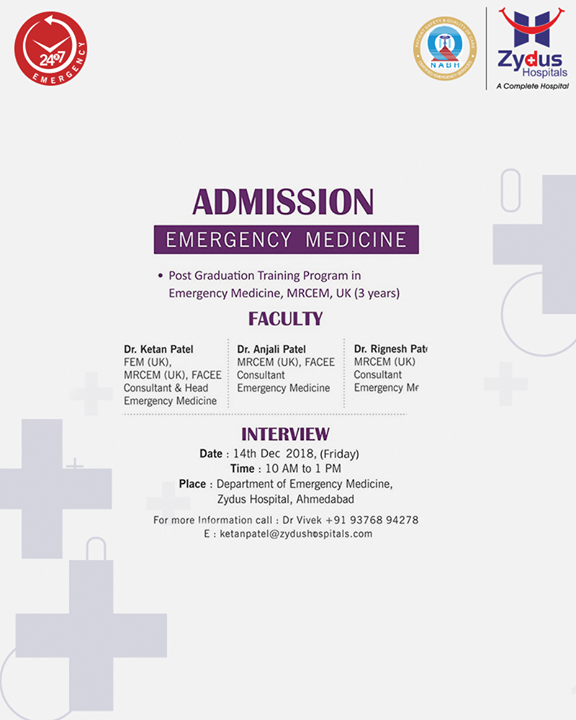 Admission for the Emergency medicine PG training program!

#ZydusHospitals #StayHealthy #Ahmedabad