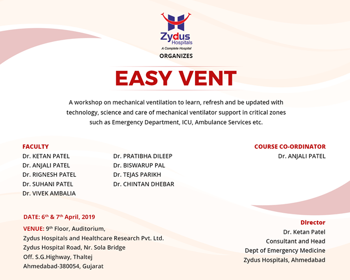A workshop on mechanical ventilation to learn, refresh & be updated with technology, science & care of mechanical ventilator support in critical zones such as Emergency Department, ICU, Ambulance services etc. 

#VentWorkshop #Ventilator #ZydusHospitals #Ahmedabad #GoodHealth #WeCare