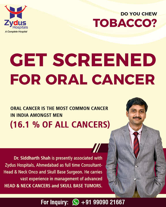 Do you chew tobacco?

Get screened for oral cancer

#ZydusHospitals #StayHealthy #Ahmedabad #GoodHealth