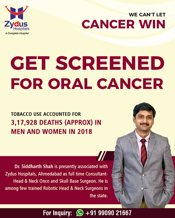 We can't let cancer win.

Get screened for oral cancer

#OralCancer #ZydusHospitals #StayHealthy #Ahmedabad #GoodHealth