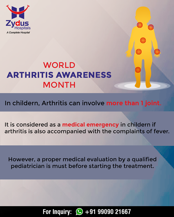 Did you know this fact about arthritis in children?

#WorldArthritisAwarenessMonth #ZydusHospitals #StayHealthy #Ahmedabad #GoodHealth