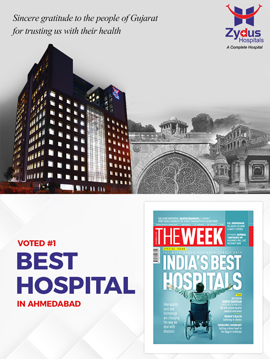 A big Thanks to our patients who made us attain the #TOP SPOT on the healthcare horizon of #Ahmedabad. It's a wonderful feeling to be voted as the Best Hospital in Ahmedabad! Our heartfelt gratitude to the people of #Gujarat for showering us with their #trust!

#ProudMoment #BestHospitalinAhmedabad #BestHospitalinGujarat #ZydusCare #ZydusHospitals