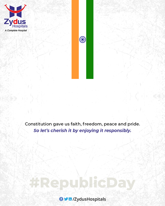 Constitution gave us faith, freedom, peace, and pride. So let's cherish it by enjoying it responsibly.

#HappyRepublicDay #RepublicDay #26thJanuary #IndianRepublicDay #ProudToBeIndian #ZydusHospitals #HealthCare #ZydusCare #Ahmedabad