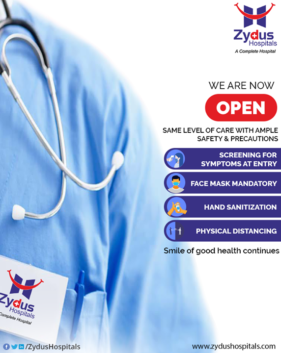 Zydus Hospitals services are now OPEN. 

COVID is there to stay & so is our resilience.

We continue to strive to spread the smiles of good health

Contact us on 079 66190201/372/366

We are there for you.

#COVID19 #ZydusHospitals #Ahmedabad #GoodHealth #smileofgoodhealth
