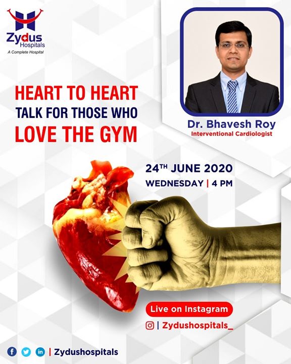 Strengthening your heart is one of the best things you can do for your health. And as you know, the best way to strengthen your heart is to exercise.

Join us for the #InstaLive session with Dr. Bhavesh Roy, Interventional Cardiologist, Zydus Hospitals, Ahmedabad

24th June, 2020 - Wednesday @ 4 PM IST

#HeartCare #HealthyHeart #ZydusHospitals #Ahmedabad #SmileofGoodHealth