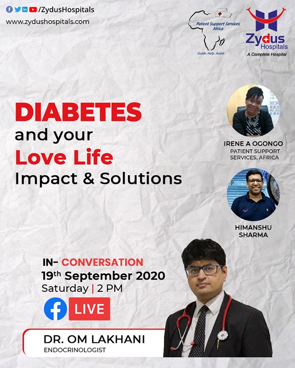 Diabetes can cause more damage than you imagine. Even your sex life can be affected.

So now it's not just about vision,  heart and nerves - your love life can be equally affected.

Join us to know more...

#ZydusHospitals #Ahmedabad #GoodHealth #SexLife #Diabetes #LoveLife #FBLive #Endocrinologist #DiabeticPatients #Neuropathy #MarriageLife #BloodCirculation #Health #Sugar #BloodSugar #HighBloodSugar #BloodGlucose #ChronicDisease #Hospital #AhmedabadHospital #Zydus #CancerCentre