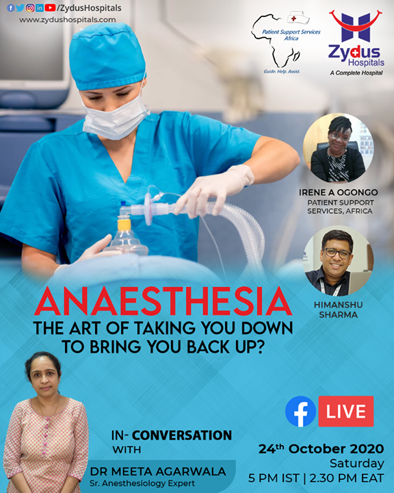 #Anaesthesia is a state of controlled, temporary loss of sensation that is induced in a person while operating him. This art of inducing unconsciousness is necessary and the recovery of a person from it is more important. 

Join the FB Live with Dr. Meeta Agarwala (Sr. Anesthesiology Expert) on 24th October and know all about it.

#JoinUsFBLive #FBLive #JoinUs #Anesthesiologist #BestHospitalinIndia #ZydusHospitals #Ahmedabad #GoodHealth