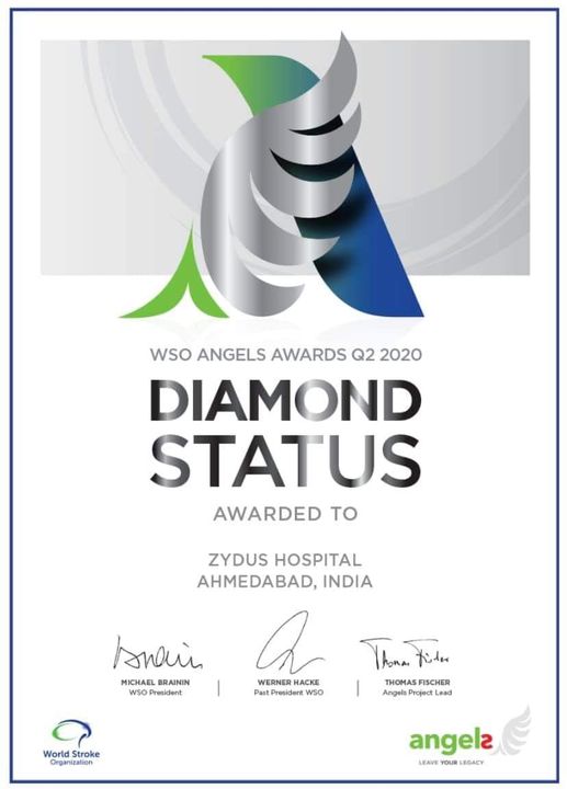 #WSOAngelsAwards recognizes centers across the globe offering Stroke care.
#Stroke #DontStayAtHome
#ZydusHospitals is the proud recipient of the World Stroke Organization (WSO) Angels Awards 
Declared the DIAMOND Winner for Quality Care in STROKE. 
This award was formally conferred upon us, at the prestigious Virtual World Stroke Organization & European Stroke Organizations conference (ESO-WSO) 2020
Our commitment for standing with you continues.
#ExcellenceInStrokeCare #StrokeKills #StrokeAwareness #Neurology #StrokeEmergency #Ahmedabad #GoodHealth
Venue: Vienna 7-9 November 2020