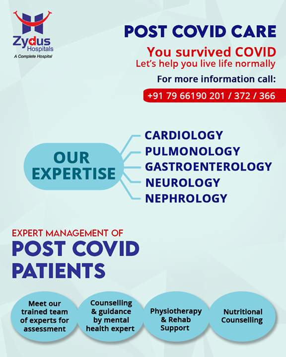 A very comprehensive care procedure should be followed for the management of Post COVID recovering patients. Our Expertise will help you get back to being healthy again. The counselling, guidance, physiotherapy and nutritional counselling covers all the aspects of Post COVID Care along with encouraging and instilling a sense of happiness and well-being in you again.

#COVID19 #CovidCareClinic #PostCOVIDRecovering #NewNormal #ZydusHospitals #BestHospitalInIndia #Ahmedabad #SmileofGoodHealth