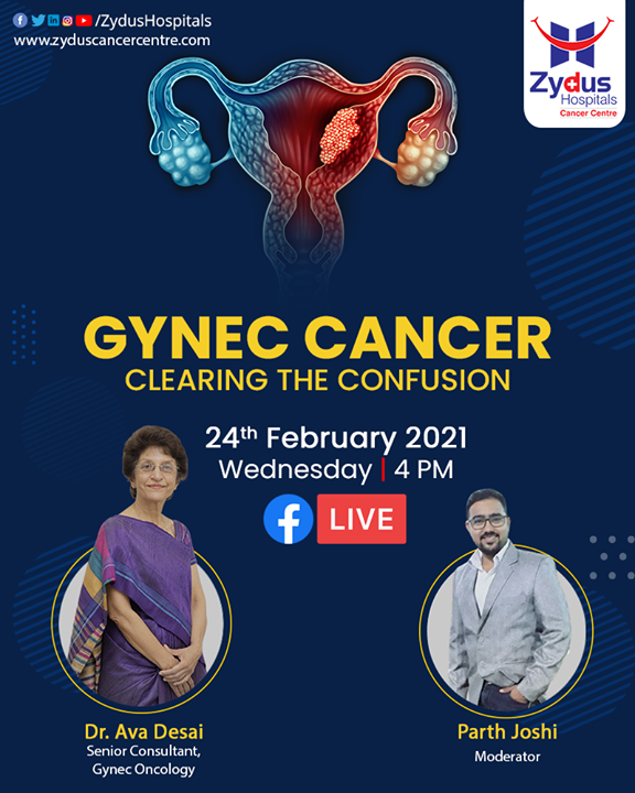 #Gynec Cancer starts in a woman's reproductive organs & the most common one in our country is #Cervical cancer. Each gynecological cancer is unique, with different signs & symptoms, different risk factors & different prevention strategies. All women are at risk for gynecological cancers, and risk increases with age.

We have Dr. Ava Desai, Senior Consultant, Gynec Oncology, with us to discuss about Gynec Cancers through FB Live on 24th Feb, 4 PM

#ZydusHospitals #GynecologicalCancer #Gynec #UterineCancer #CervicalCancer #OvarianCancer #GynecDiseases #Uterus #BestHospitalinAhmedabad #Ahmedabad #GoodHealth #ZydusCancerCentre #CancerHospital