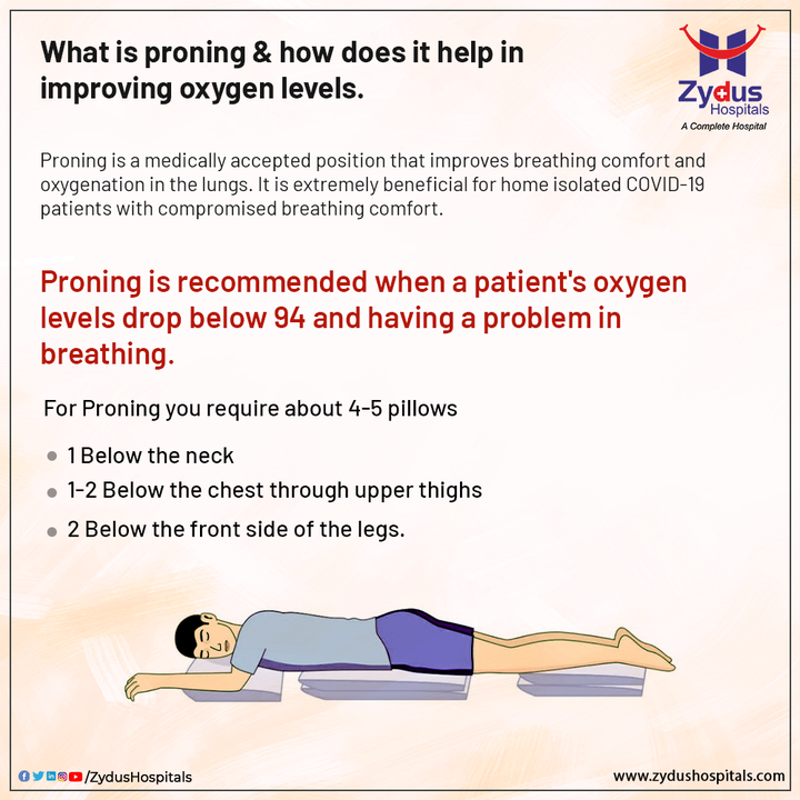 How acquainted are you with the technique called proning that has been offering miraculous relief to the COVID-19 patients?

Understand that proning is indeed helpful in improving the oxygen levels in human bodies. It is highly recommended to the patients who witness the oxygen drop level below 94.

Take a look at this to understand the technique better so that you can adopt it in your everyday life.

#ZydusHospitals #Oxygen #COVID19 #COVIDCare #StaySafe #KeepThemSafe #KeepThemHealthy #Weakness #Fever #Coughing #Pediatric #Pediatrician #HealthCare #StayHealthy #ZydusCare #Ahmedabad #Gujarat #BestHospitalinAhmedabad