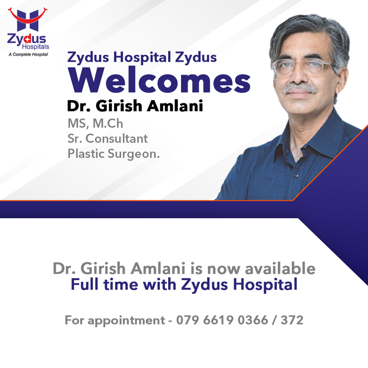 At Zydus Hospitals, we always understand that the value of experience is invaluable and preciously priceless. 

We take delight in welcoming the senior consultant and one of his kind plastic surgeon Dr. Girish Amlani on board to the Zydus Family.

#ZydusHospitals #Hospital #Health #HealthCare #StayHealthy #ZydusCare #Ahmedabad #Gujarat #BestHospitalinAhmedabad