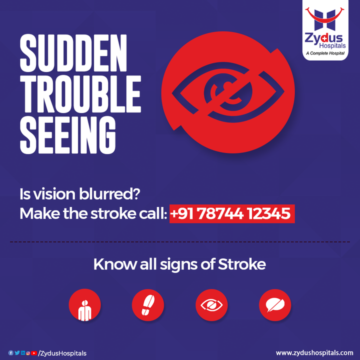 In case of a stroke, the sooner the person is treated, the better the outcome is likely to be. Therefore, it is necessary to know the immediate symptoms so that you can be prepared to act instantaneously.

The first hour is golden because stroke patients have a much greater chance of surviving and avoiding long-term brain damage if they arrive at the hospital and receive treatment.

The symptoms may include blurred vision in one or both eyes, numbness in limbs, overall fatigue, and trouble walking. In any case, immediately make the stroke call at +91 7874412345

#stroke #diabetes #strokeawareness #braininjury #ZydusHospitals #HealthCare #StayHealthy #ZydusCare #BestHospitalinAhmedabad #Ahmedabad #GoodHealth