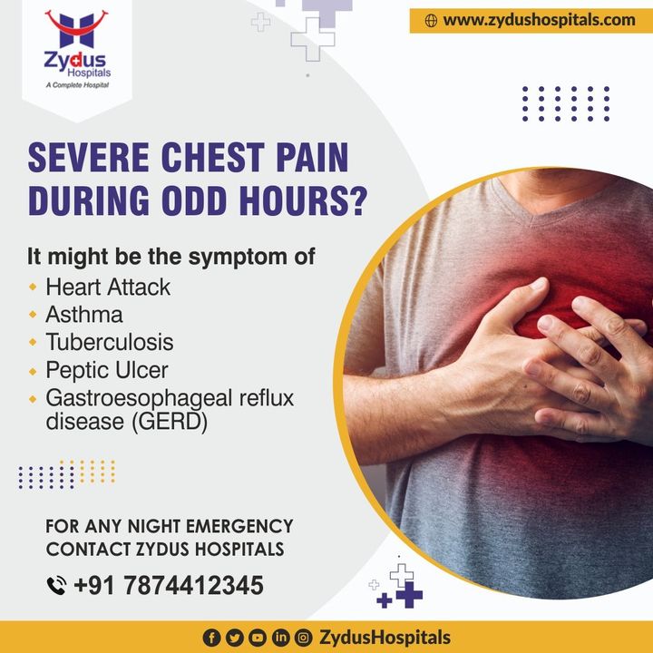 Although chest pain can sometimes be a symptom of a heart problem, there are many other possible causes.

Zydus Hospitals' robust 24x7 Emergency Department is one of the most advanced in India, with doctors who bring a vast experience and varied expertise in emergency. It offers the highest level of clinical service with a commitment to excellence.

You can connect with us for any medical emergency or surgical needs. You may not be, but we are always ready for an emergency.

Contact us at: +91 78744 12345

#ZydusHospitals #Emergency #EmergencyDoctor #HealthCheckup #HealthCare #StayHealthy #ZydusCare #Ahmedabad #Gujarat #BestHospitalinAhmedabad