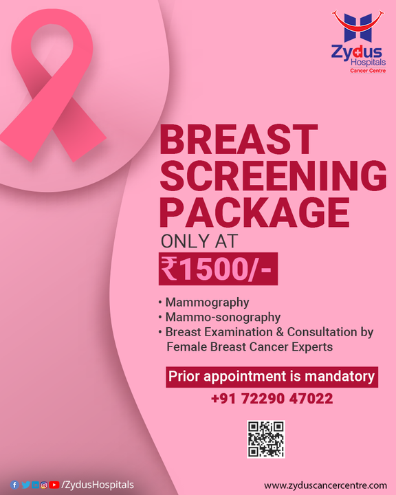 Breast cancer is the most common cancer among women globally. With being the most common type of cancer in women, breast cancer accounts for 14% of cancers in the Indian women. It has been reported that in every 4 minutes a women gets diagnosed with breast cancer and unfortunately it is true that the threatening disease is at rise both in the rural and urban localities. 

Early detection is the best treatment!

Understanding the need to promote breast cancer awareness, we have come up with an exclusive breast screening package women.

Stop taking health for granted and get your appointment booked today.

#ZydusHospitals #ZydusCancerCentre #CancerCentre #BreastCancerAwarenessMonth #BreastCancerAwareness #BreastCancer #BreastCancerSurvivor #Cancer #PinkRibbon #October #Pink #CancerAwareness #BreastCancerWarrior #CancerTherapy #CancerTreatment #Cancer #CancerousDiseases #BeatCancer #CancerAwareness #CancerDoctors #HealthCare #StayHealthy #ZydusCare #BestHospitalinAhmedabad #Ahmedabad #GoodHealth #CancerHospital