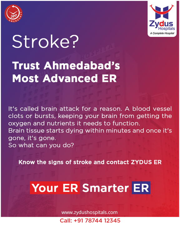 Emergency can come at any point of time without any prior notice!  

Know the early signs of stroke and let all your emergency crisis be concluded with Ahmedabad's most trusted and advanced Emergency Medicine Department, available at the talk of the town; Zydus Hospital.

Keep the contact number saved and get in touch at any point of time because we offer emergency services round the clock.

#ZydusHospitals #Emergency #EmergencyDoctor #UrgentDiseases #HealthCheckup #HealthCare #StayHealthy #ZydusCare #Ahmedabad #Gujarat #BestHospitalinAhmedabad