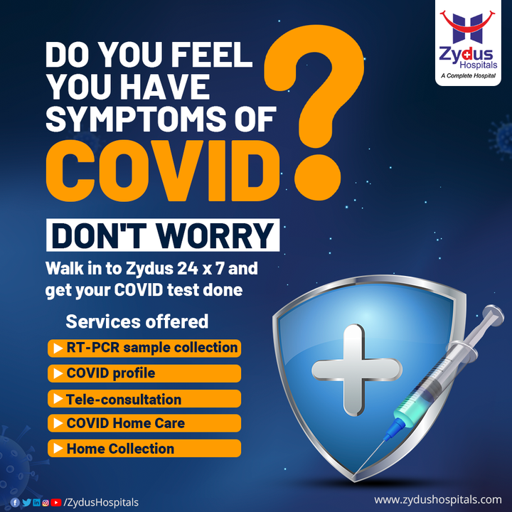 It is always better to replace assumptions & confusions with assurance. It is always recommended to take proper precautions & get treated rather than procrastinating the detection.

If you ever feel that you have COVID symptoms, then walk in to Zydus Hospitals and get yourself checked. We are offering COVID testing facility 24 x 7. 
The services we offer are:
RT-PCR Sample Collection 
COVID Profile Check
Tele-Consulting
Covid home care
Home Sample Collection

#StayHealthy #COVID #COVID19 #COVIDTest #COVIDTestingFacility #GetChecked #GetTested #PreventionIsTheKey #Emergency #TestingFacility #RTPCR #COVIDHomeCare #HomeCollection