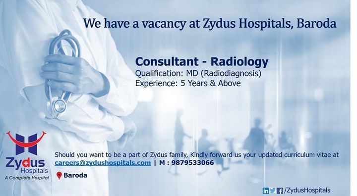 What can be more noble than saving lives? The answer is nothing else.

All life savers can now become a part of the new Zydus Hospitals facility at Vadodara.

Hear the ring from career opportunity, apply now. 

Email your CV on: pankajnathavani@zydushospitals.com
or drop a message, click here: http://wa.me/919879533066

#CareerOpportunity #Hiring #Career #BeASaver #SaveLife #Radiologist #ConsultantInternalMedicine #ConsultantENTSurgeon #ConsultantGastroPhysician #ApplyNow
