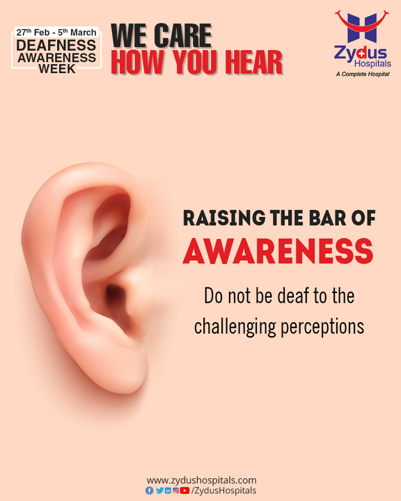 It is important to unmute the volume and unleash the power of awareness, especially when it comes to the treatment of the condition called deafness.

Hearing impairment, deafness, or hearing loss refers to the total or partial inability to hear sounds.  Deafness is usually the result of inner ear / nerve damage. It may be caused by a congenital defect, injury, disease, certain medication, exposure to loud noise or age-related wear and tear. Its symptoms may be mild, moderate, severe, or profound.

At Zydus Hospitals, we urge you to keep raising the bar of awareness about deafness. Only when the problem gets detected, it can be treated.

#DeafnessAwarenessWeek #AwarenessWeek #Deafness #Deaf #DeafCommunity #MedicalExcellence #HealthExperts #ENT #ZydusHospitals #ZydusCare #BestHospitalInAhmedabad #Gujarat