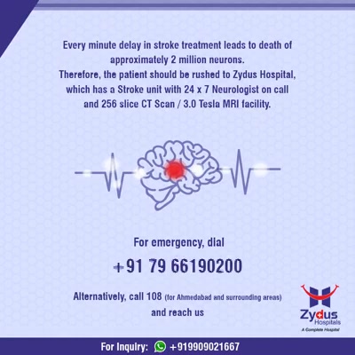 TIME IS PRECIOUS. Act NOW! Act FAST!

#Awareness #BrainStroke #ZydusHospitals #StayHealthy #Ahmedabad #GoodHealth