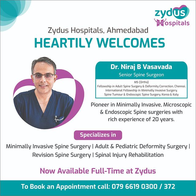 Warmly Welcoming Dr. Niraj B Vasavada, a highly accomplished Senior Spine Surgeon, to our esteemed medical team at Zydus Hospital. He is the pioneer in Minimal Invasive, Microscopic & Endoscopic Spine surgeries. We are proud to have him as part of our team and look forward to providing exceptional care under his expertise. For appointments or consultations, please get in touch with us at 079 66190300.
.
.
.
.
.
.
.
.
#ZydusHospital #spinesurgery #seniorspinesurgeon #medicalteam #medicalspecialist #minimalinvasive #microscopicsurgery #endoscopicsurgery #spinecare #expertiseinhealthcare #healthcareexcellence #patientcare #appointmentsavailable #consultations #healthandwellness #spinalhealth #advancedsurgery #pioneeringmedicine #leadingmedicalcare #healthcareexpert #exceptionalcare #Zyduspride #medicaladvancements #healthyliving #spinehealth #specializedcare #ZyduswelcomesDrVasavada