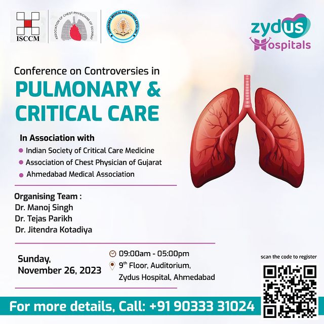 In addition to providing the best healthcare, sharing knowledge has always been one of our mottoes. Staying true to our values, we are once again organizing a conference on Pulmonology and Critical Care in association with ISCCM, ACPG, and AMA. Please click on the link for registration. 

To Register Click on the link below: https://forms.gle/weDhc21G95iRctzX7 

#HealthcareConference #MedicalKnowledge #PulmonologyEvent #CriticalCareUpdate #ISCCMConference #MedicalLearning #HealthcareProfessionals #MedicalEducation #ZydusHealthcare #KnowledgeSharing #ACPGEducation #AMAConference #HealthcareMatters #PulmonologyUpdate #CriticalCareMedicine #ContinuousLearning #MedicalResearch #ZydusInitiative #MedicalInnovation #ProfessionalDevelopment #MedicalAdvancement #HealthcareCommunity #ClinicalUpdates #ZydusHealthTalks #MedicalCollaboration