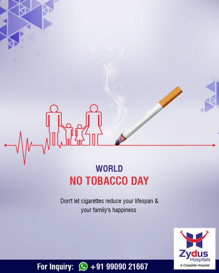 Don't let cigarettes reduce your lifespan & your family's happiness.
#SayNoToTobacco #WorldNoTobaccoDay #NoTobaccoDay #NoSmoking #ZydusHospitals #ZydusCares #Ahmedabad https://t.co/nYvAGUYz6s