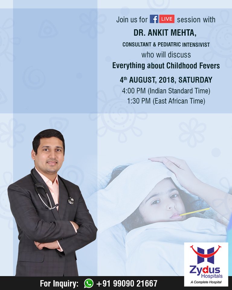 Join Us for #FBLive session with Dr. Ankit Mehta, Consultant & Pediatric Intensivist who will discuss
Everything about Childhood Fevers

#ZydusHospitals #StayHealthy #Ahmedabad #GoodHealth https://t.co/qCev5bIQLL