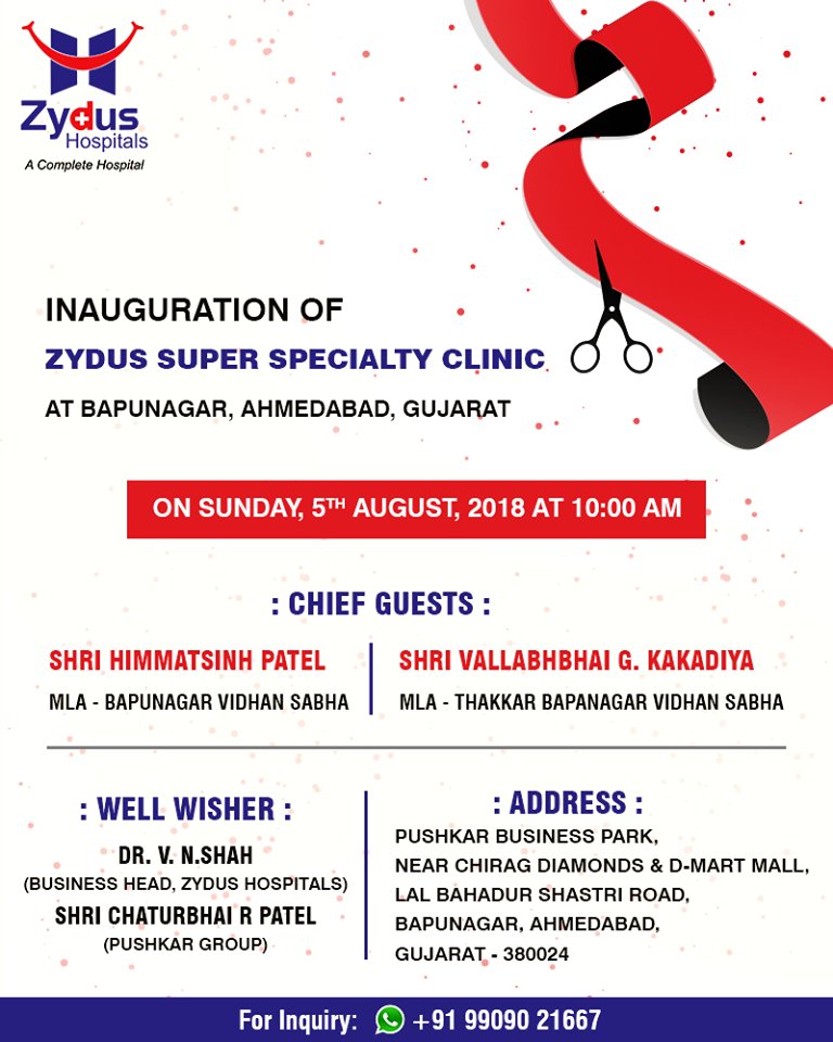 We are glad to share with you about the Inauguration of #ZydusSuperSpecialtyClinic at #Bapunagar, Ahmedabad, Gujarat!

#ZydusHospitals #StayHealthy #Ahmedabad #GoodHealth https://t.co/3dmGALtsIb