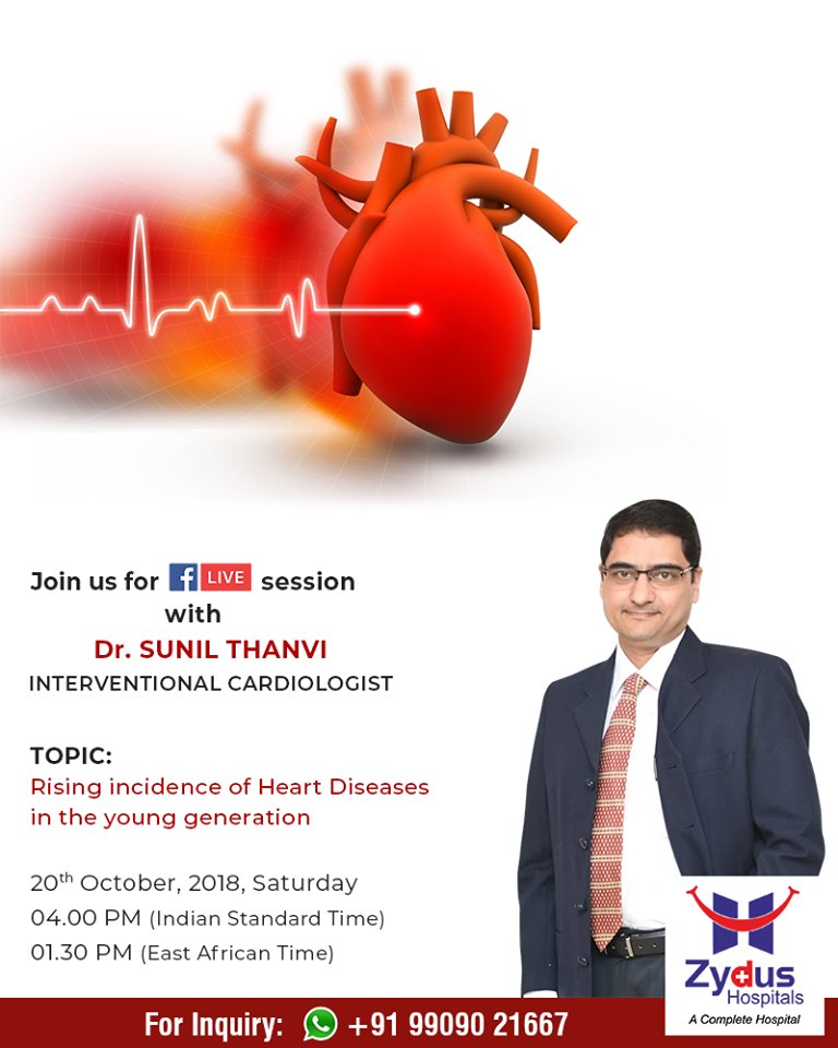 Join Us for #FBLive session with
Dr Sunil Thanvi, Interventional Cardiologist who will discuss about rising incidence of Heart Diseases in the young generation!

20th October, 2018, Saturday
04.00 PM (Indian Standard Time)
01.30 PM (East African Time) https://t.co/1knpX3LUf1