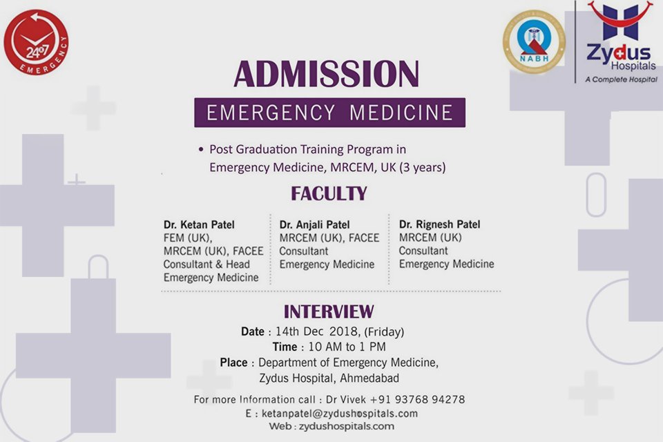 Admissions open for Post graduation training program in Emergency medicine, MRCEM, UK (3years)!

#ZydusHospitals #StayHealthy #Ahmedabad #GoodHealth https://t.co/6F22RHKZEu