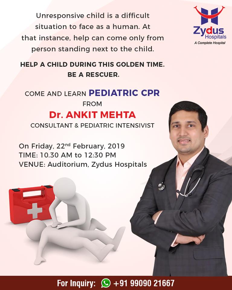Come & learn Pediatric CPR from Dr. Ankit Mehta at Zydus Hospitals!

Registration is free but mandatory.
Register on +91 9914269687

#ZydusHospitals #StayHealthy #Ahmedabad #GoodHealth https://t.co/62XPJ6yIcT