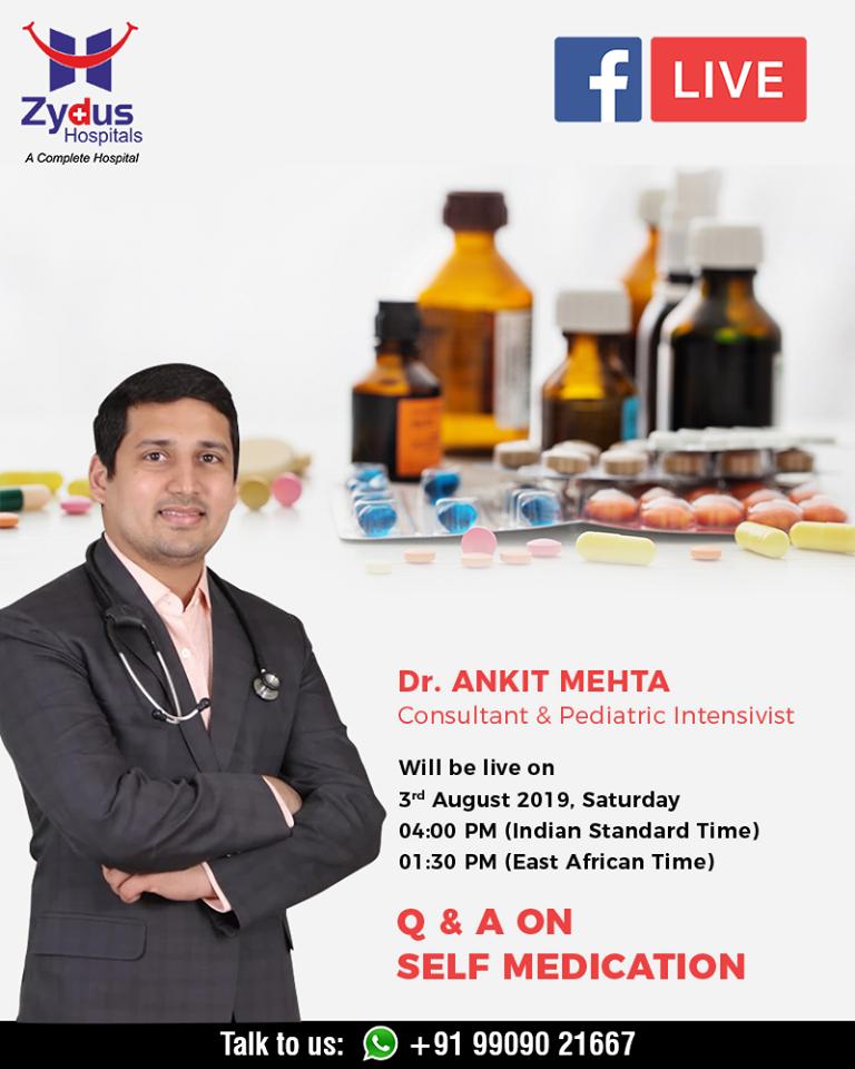 Self-medication is a serious subject to ponder on. Join us for an informative FB live with Dr. Ankit Mehta on 3rd August.

#FBLive #FacebookLive #ZydusHospitals #SelfMedication #StayHealthy #Ahmedabad #GoodHealth https://t.co/NoGEC4a34Q