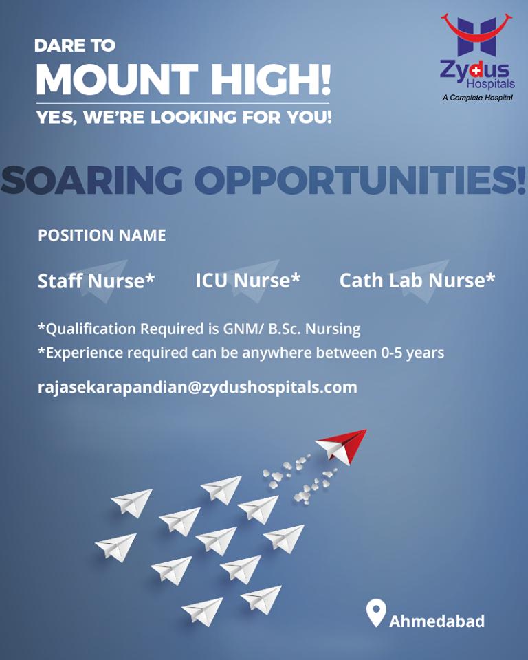 If you're looking for some soaring opportunities for your career, here's your chance!

#SoaringOpportunities #StaffNurse #ICUNurse #CathLabNurse #ZydusHospitals #Recruitment #Ahmedabad #Gujarat https://t.co/9z7kl72Zau