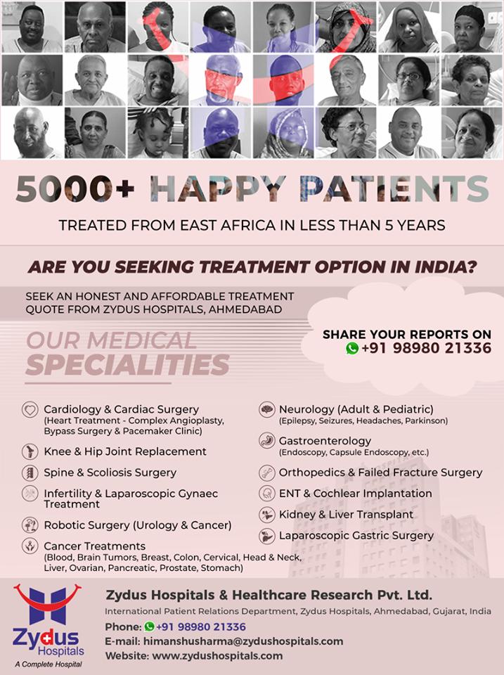 Treatment options that are #honest & affordable! We extend our #gratitude to all those who've trusted us from #EastAfrica
For anyone seeking medical advice, we are just a call/ WhatsApp away.

#TreatmentInIndia #StayHealthy #ZydusCare #ZydusHospitals #Ahmedabad #Gujarat https://t.co/by3baJ9sfO