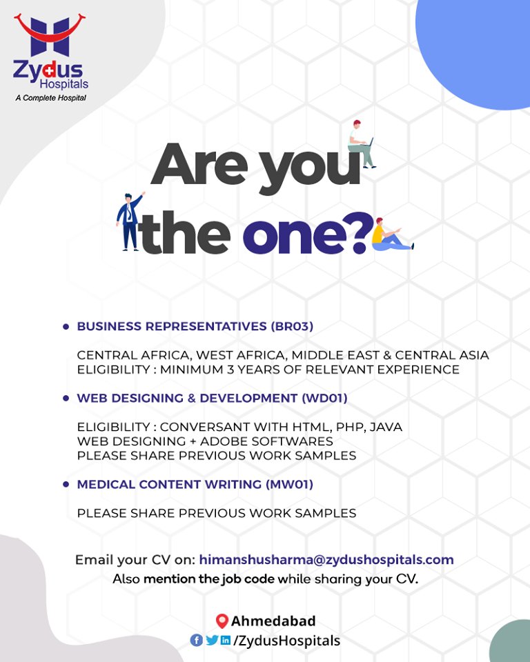 Are you the one? we are #hiring!

#ZydusHospitals #HealthCare #ZydusCare #Ahmedabad #InternationalRelations #PeopleWithPassion https://t.co/6y4lQ0AoMz