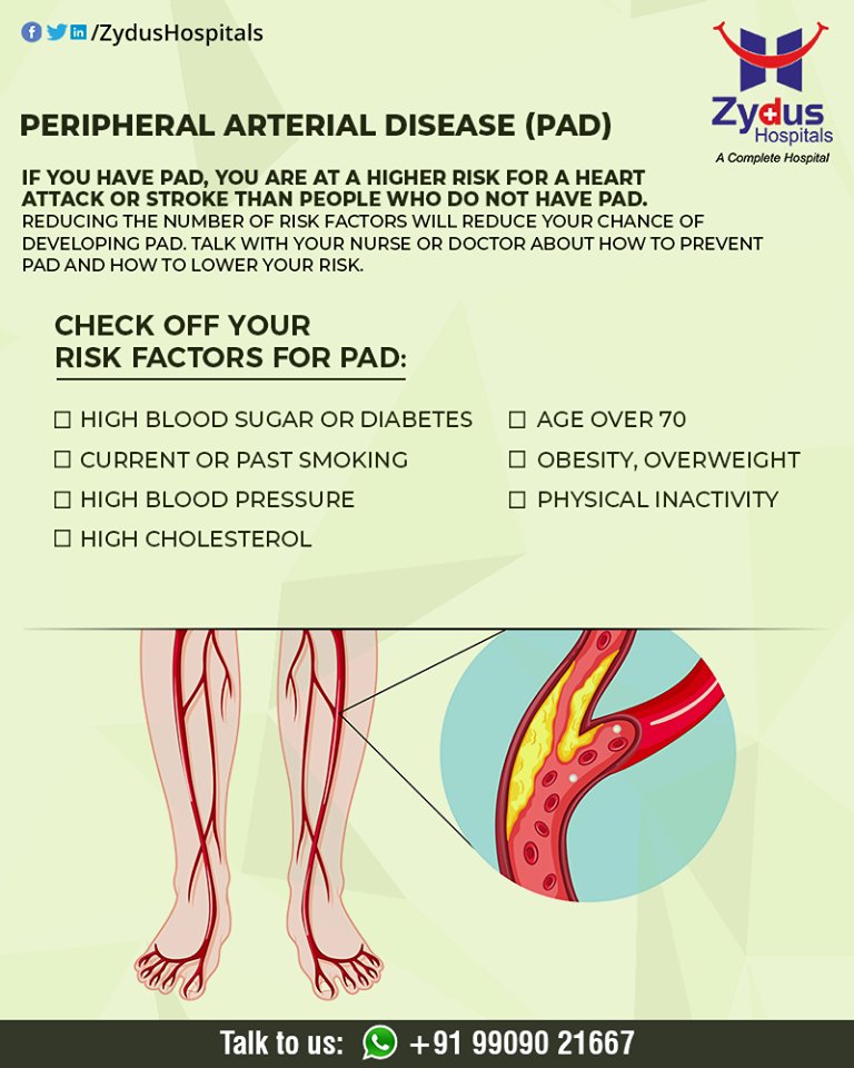 Factors that increase your risk of developing peripheral artery disease include:

#PeripheralArteryDisease #BloodVessels #ZydusHospitals #HealthCare #ZydusCare #Ahmedabad https://t.co/wiFWzkSvaB