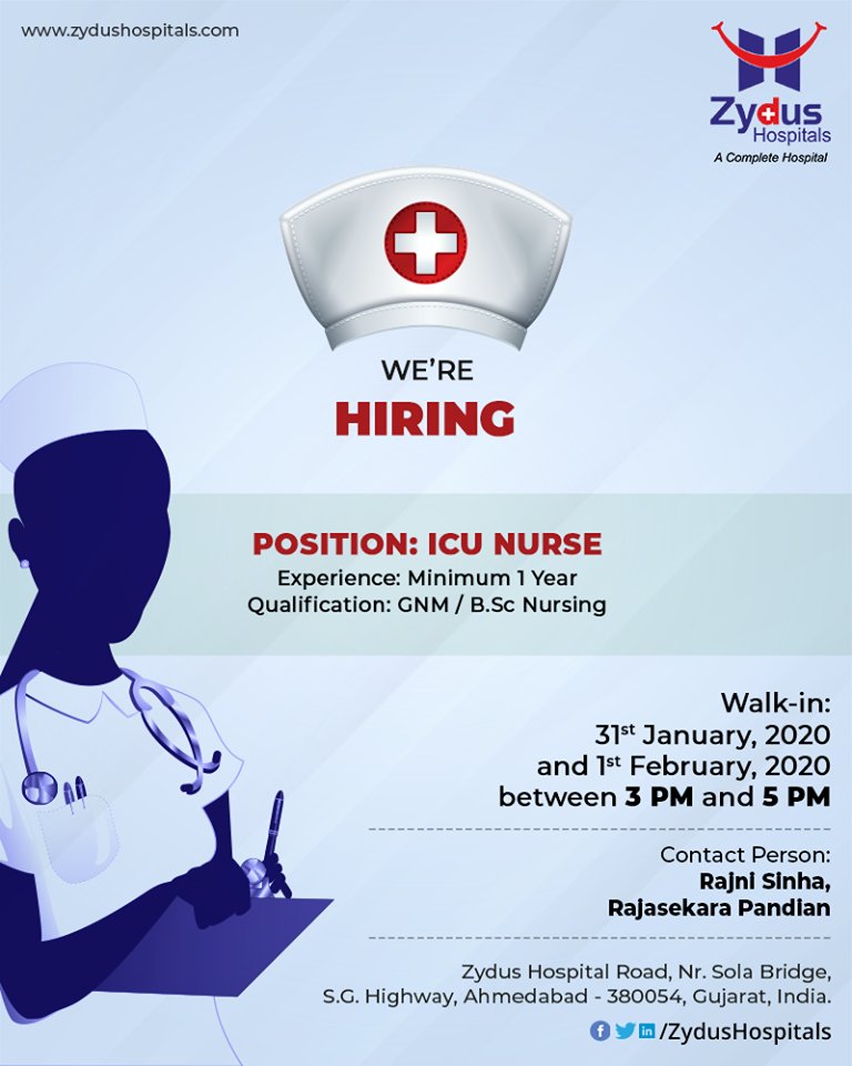 Great Nursing Careers live here. We are Hiring!

#RecruitmentOpen #ICUNurse #ZydusHospitals #StayHealthy #Ahmedabad #GoodHealth #NursingCare #PassionForNursing #PassionForCare #NurseRecruitment https://t.co/qjssFx0YNu