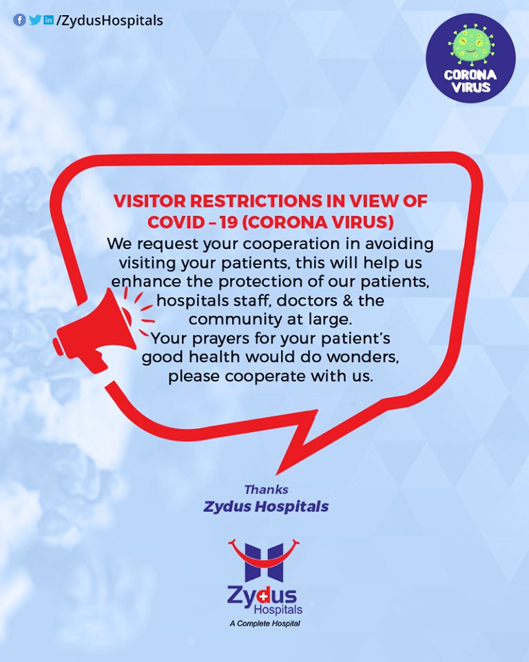 We understand your concerns and we’re here for you and your loved ones.

#CoronavirusSafety #Coronavirus #COVID19 #ZydusHospitals #Ahmedabad #Gujarat https://t.co/4BizLOV7Jy
