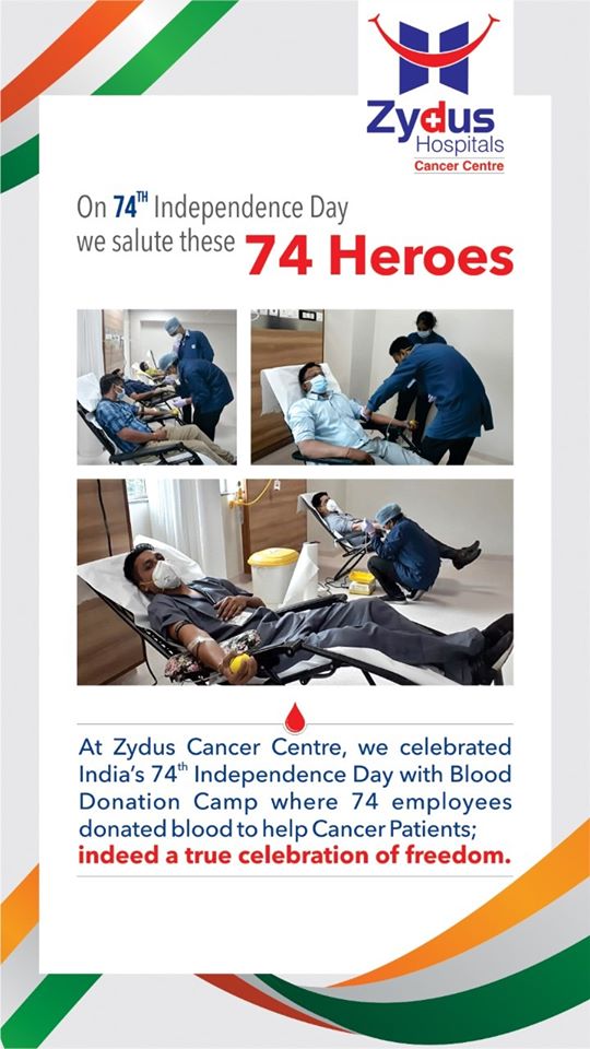 A true celebration of freedom. 

At Zydus Cancer Center, we celebrated India's 74th Independence Day with Blood Donation Camp where 74 employees donated blood to help Cancer Patients

#ZydusCancerCenter #BloodDonation #ZydusHospitals #Ahmedabad #SmileofGoodHealth https://t.co/L0wGrq6Ygs