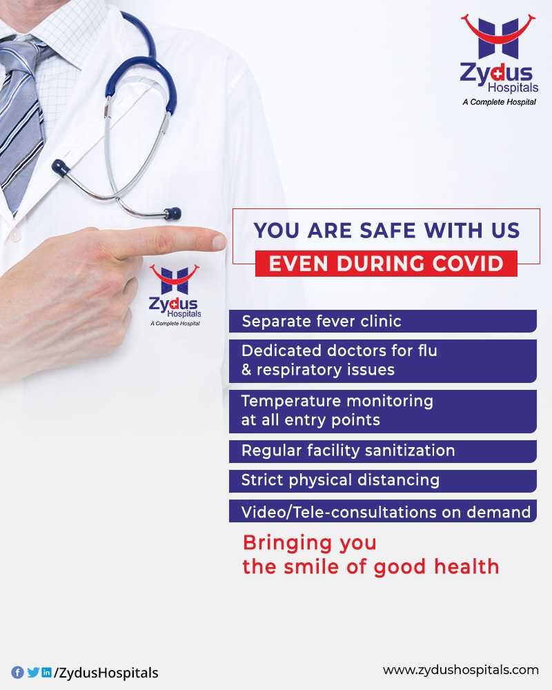 #ZydusHospitals is ensuring your safety, especially during COVID.
We have taken all the measures to keep #social distancing a priority, temperature monitoring, regular sanitization facilities and even tele-consultations on demand. 
Spreading smiles through #GoodHealth #Ahemdabad https://t.co/lJ81e2RdOy