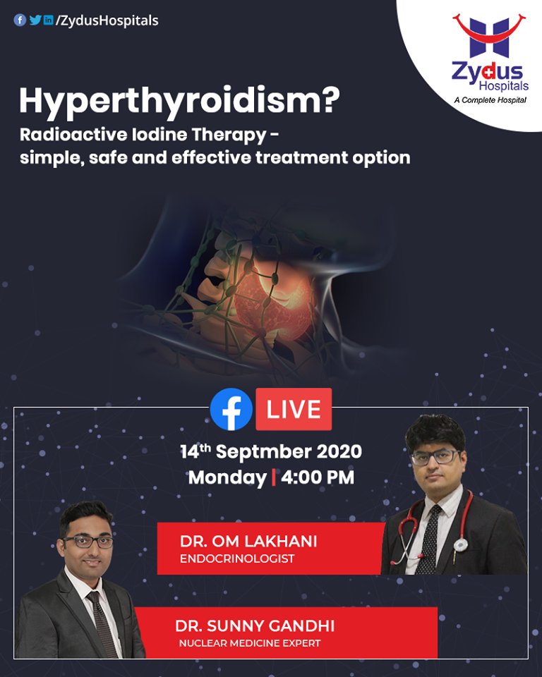 Nearly every third Indian suffers from a thyroid disorder. Hyperthyroidism (overactive thyroid) occurs when your 
ReadMore:https://t.co/wU9GrKcsBH

#FBLiveSession #FBLive #Hyperthyroidism #ZydusHospitals #Ahmedabad #SmileofGoodHealth https://t.co/MCJuS45Na1