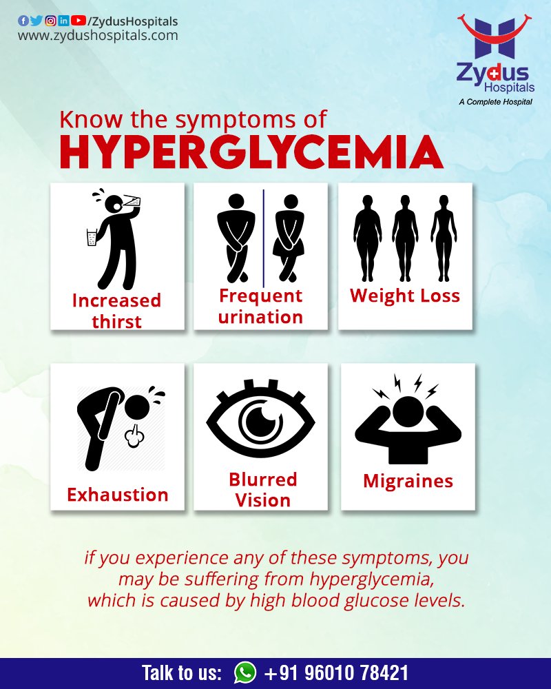 #Hyperglycemia refers to high levels of sugar, or #glucose, in the blood. It occurs when the body does not produce or use enough insulin, which is a #hormone that absorbs glucose into cells for use as energy

#ZydusHospitals #Ahmedabad #DiabetesPrevention #BestHospitalInAhmedabad https://t.co/f2rBkrXLLF