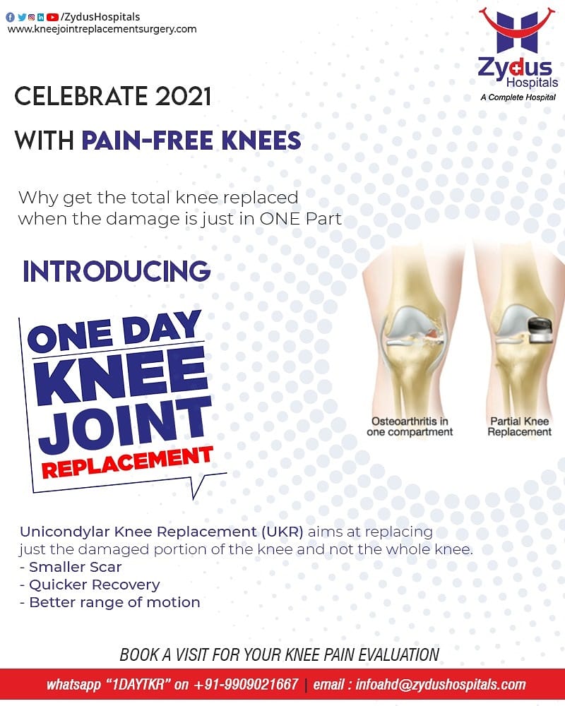 Unicondylar #KneeReplacement is an alternative to total knee replacement for patients suffering from #osteoarthritis with damage confined to only one compartment of the #knee joint.

#ZydusHospitals #Healthcare #Bones #Orthopedics #JointReplacement #KneeSurgery #KneePain https://t.co/B1POqQxgPa