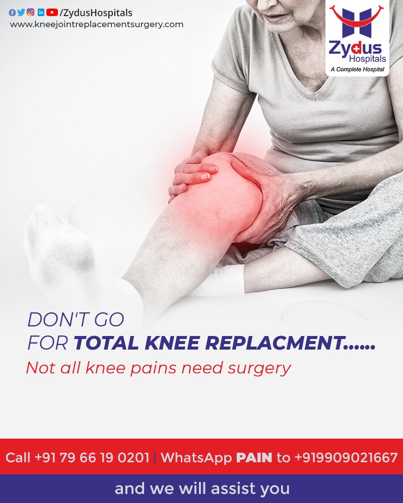 The decision to have total #kneereplacementsurgery should be a well thought one. 

We are here to assist you, Call or WhatsApp on: +919909021667

#ZydusHospitals #Healthcare #Bones #Orthopedics #JointReplacement #KneeSurgery #TKR #TotalKneeReplacement #OneDayTKR #Ahmedabad https://t.co/BR5ikQyumY
