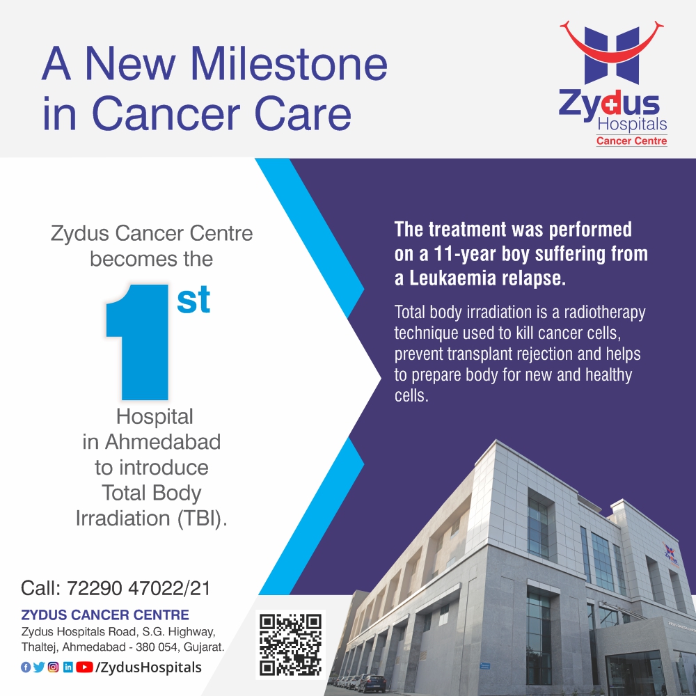 Total Body Irradiation (#TBI) is a form of #RadiationTherapy in which patient’s whole body is treated with radiation. Zydus Hospitals is proud to have introduced TBI in Ahmedabad. This can be an effective treatment for Cancers including #Leukamia, #Lymphoma or #MultipleMyeloma. https://t.co/Cj68YeAeup