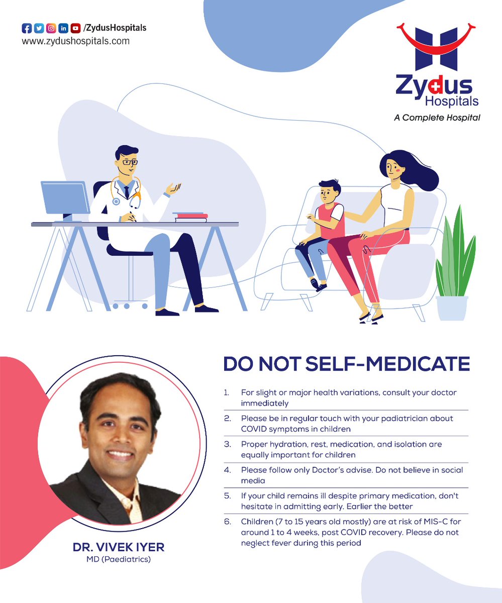Your child's health is important, in current situation be more vigilant. 

Even in case of minor uneasiness consult your doctor immediately. Take all the precautions for the prevention of Covid and always stay in touch with your pediatrician. 

#ZydusHospitals #COVID19 #COVIDCare https://t.co/ijNtLthqgu